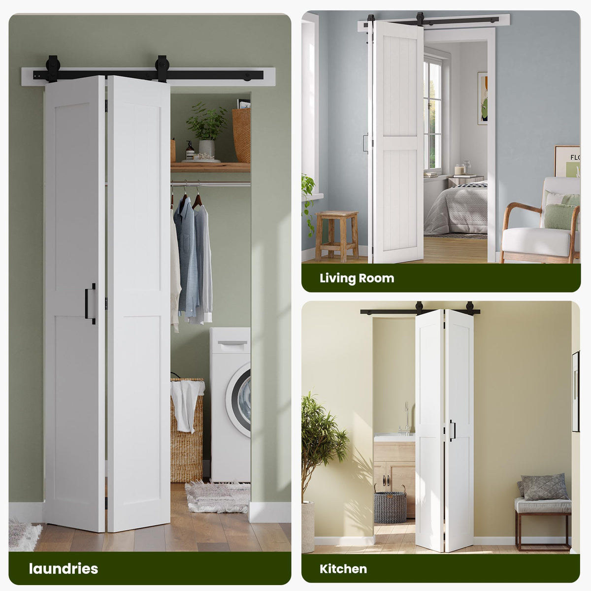 SMARTSTANDARD Bifold Barn Door 64'' x 84'',Bi-Fold Sliding Closet Doors with Hardware Kit Included,72'' Track Kit for 4 Doors,Waterproof & Quiet,Pre-Drilled Holes Easy Assembly,White