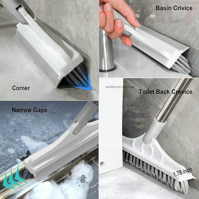 2 in 1 Cleaning Scrub Brush Grout Brush Scrapee 3 Poles 47.6'' Floor Scrub Brush