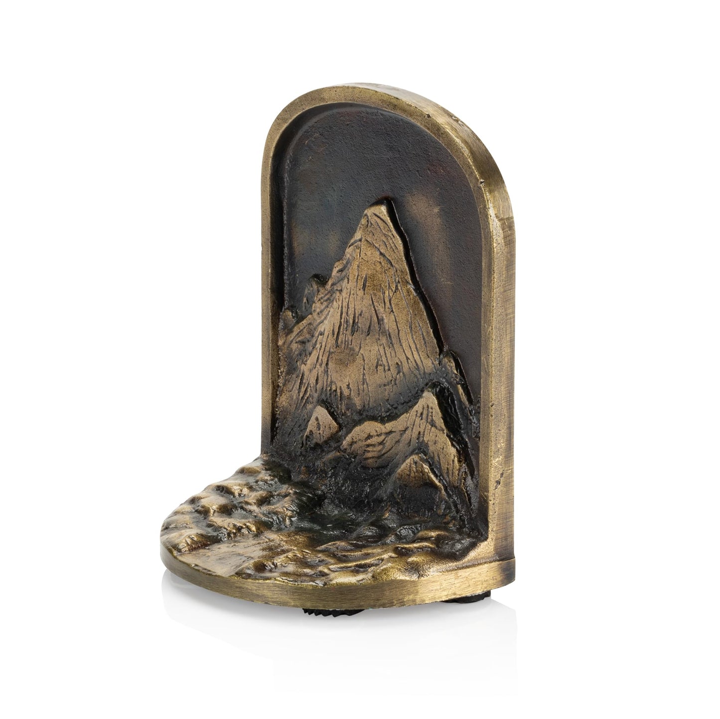CRAFTSMAN ROAD Cast Iron Mountain Bookends Set, Antique Brass Book Ends, 2 Decorative Book Holders for Shelves or Bookcase, Stylish Brass, Non-Skid Anti-Slip Heavy Duty, Home Décor Gift