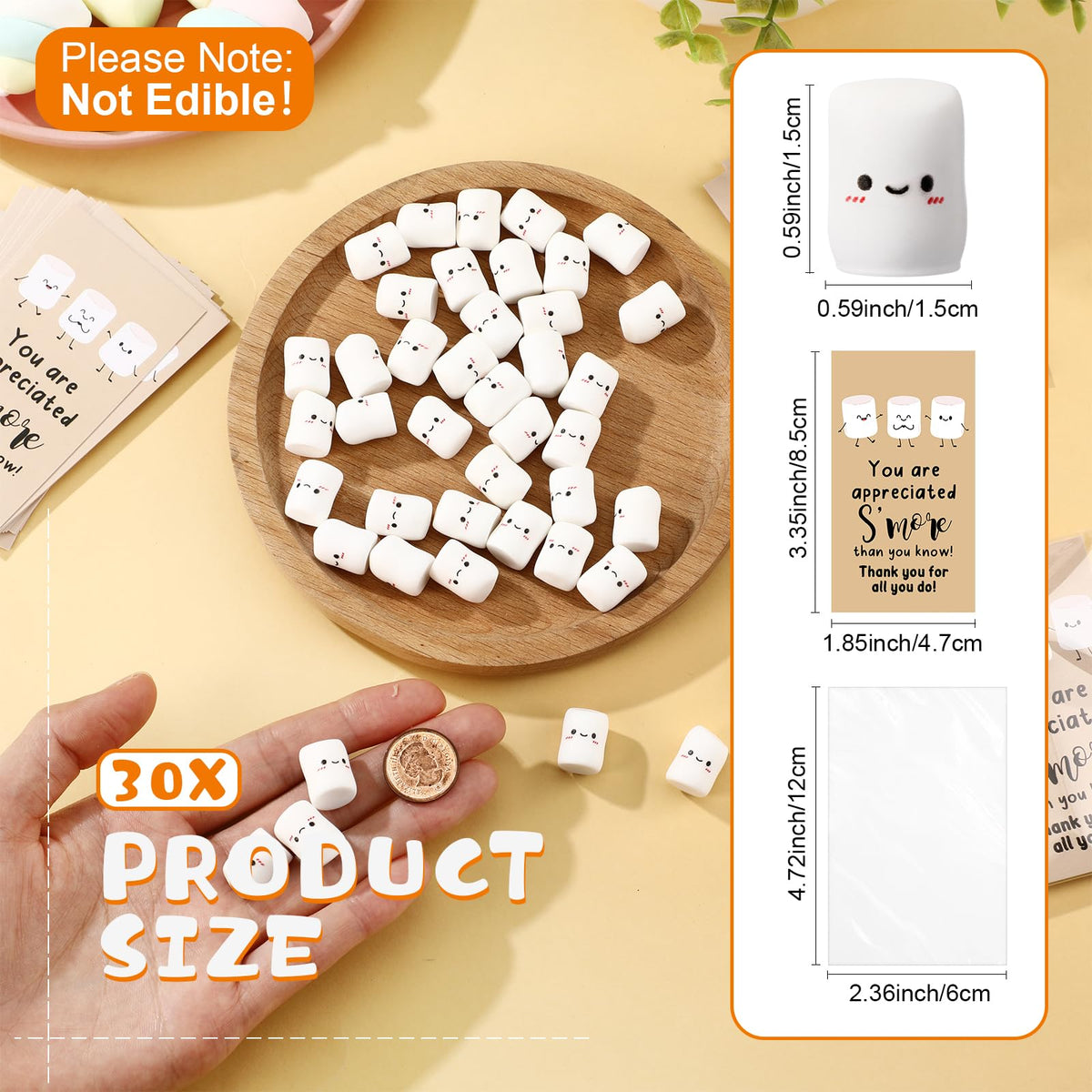CroBlissful 100 Sets Inspirational Small Gifts Bulk Funny Cute Small Resin Marshmallow Smores with Thank You Card Appreciation Gifts for Office Teacher Coworker Staff Nurse Stress Fidget Toy