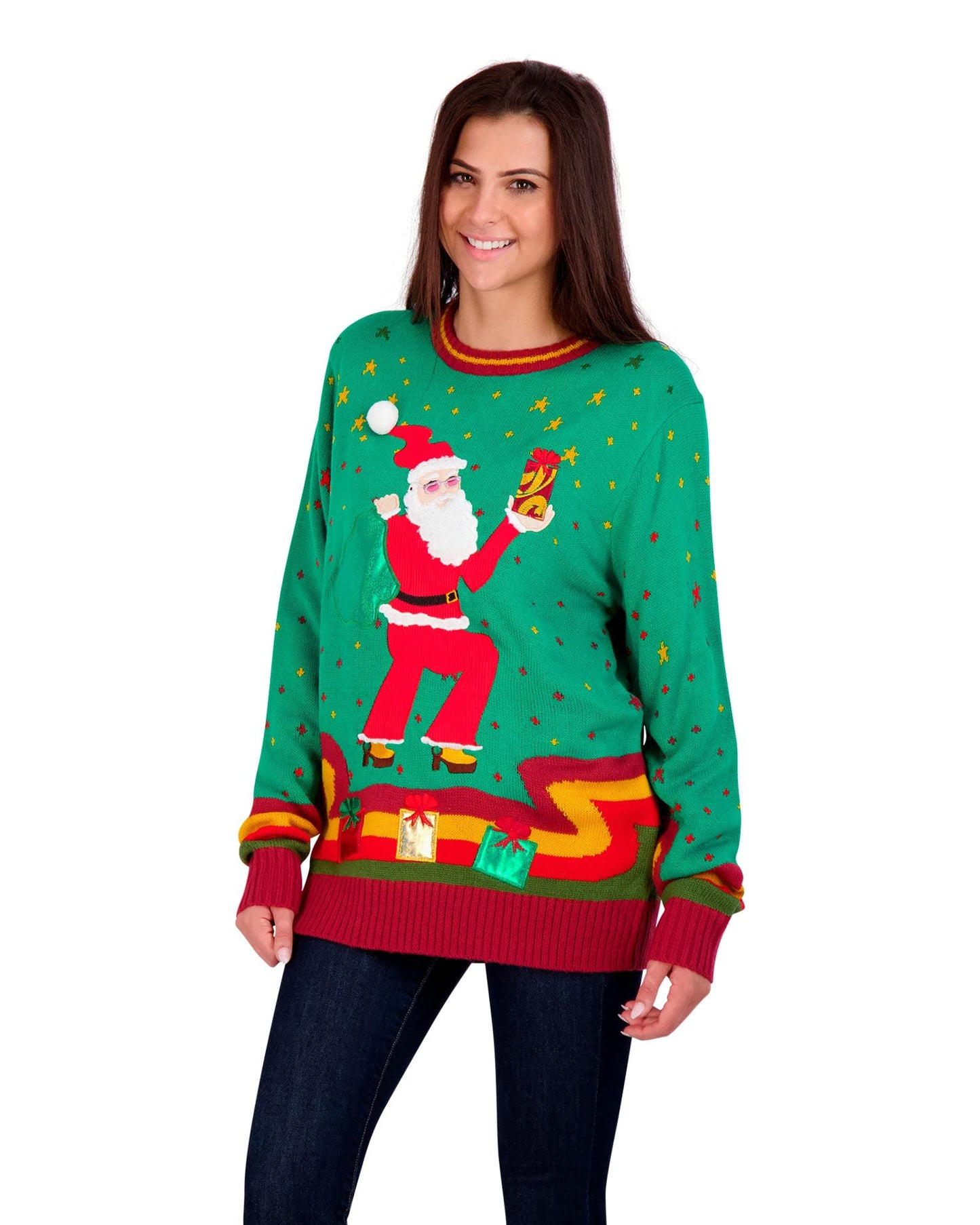 Holiday Hype Men's Festive Ugly Christmas Holiday Party Pull Over Sweater, Psychedelic Santa, Small