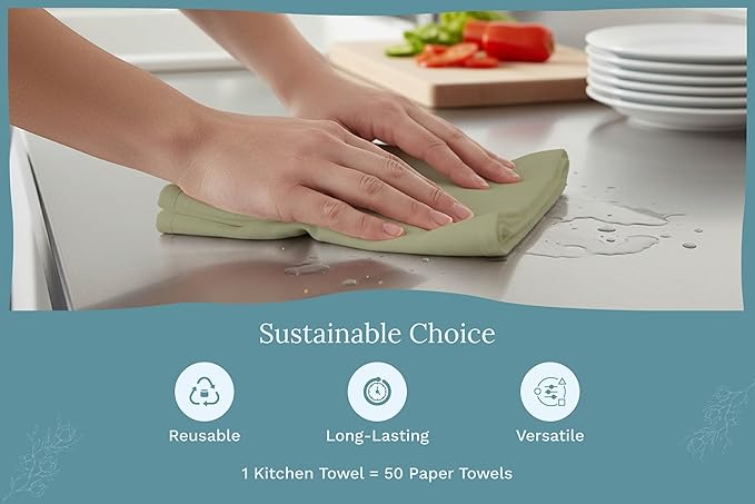 Organic Cotton Sage Flour Sack Kitchen Towels