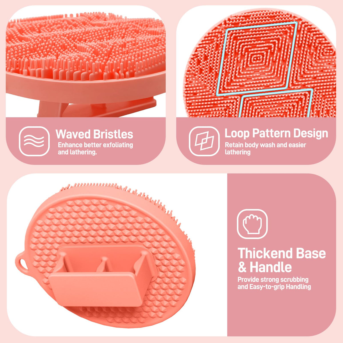 GEENOA Foot Brush/Foot File/Silicone Body Scrubber Set(3PCS), 3-in-1 Foot Scrubber with Long Handle, 10.2’’-27.5’’Adjustable Foot Scrub Brush with Foot File and Silicone Loofah, Gift-Box(Pink Set)
