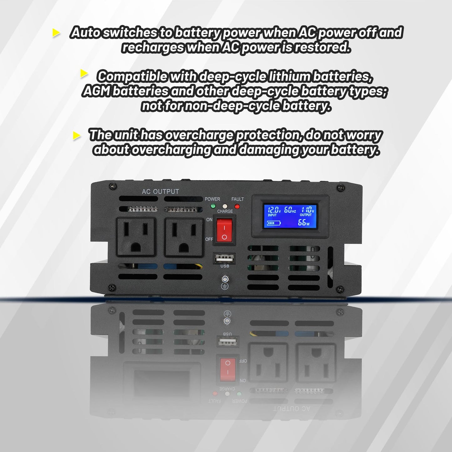 1500W Primary Sump Pump Backup System(No battery) Basment Protection Backup Inverter, Black, LCD Display, Auto Switches for Continuous Sump Pump Operation, Basement Emergency and Power Outage Backup