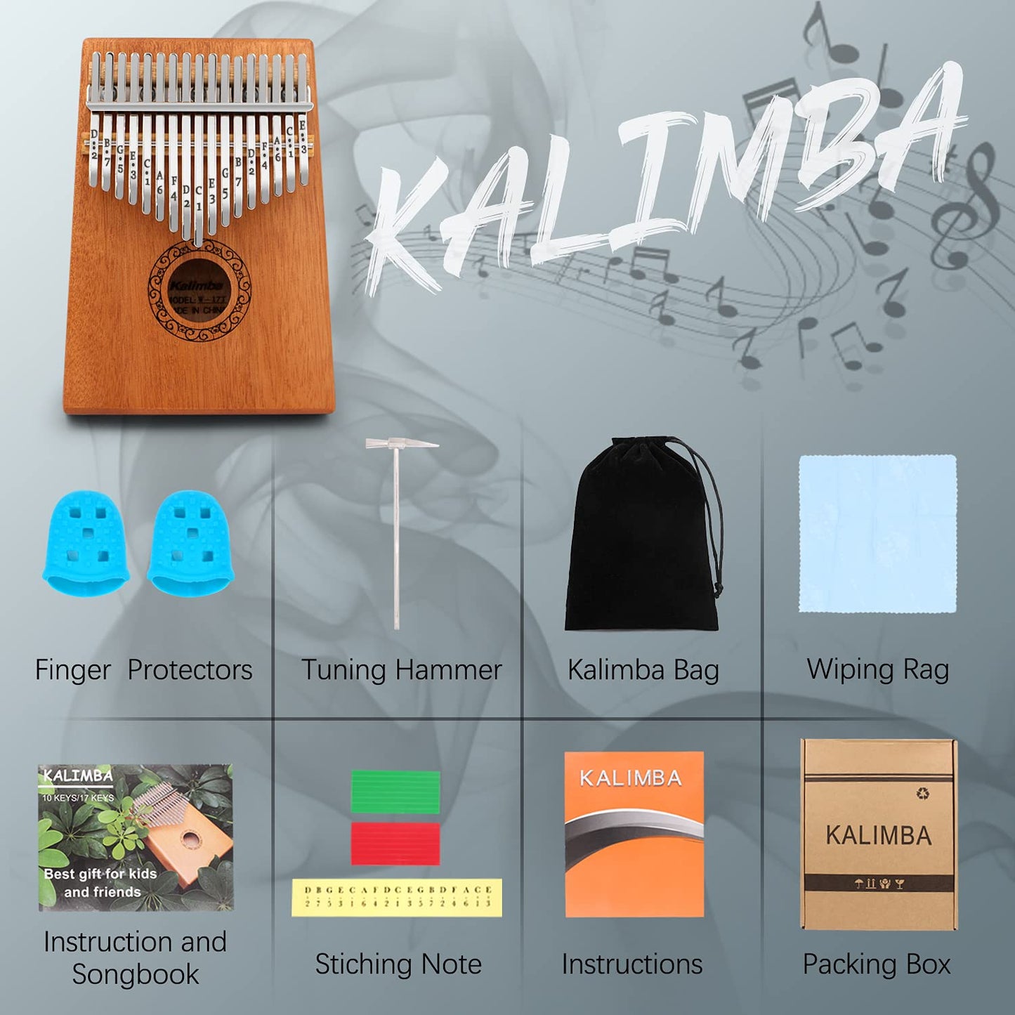 Kalimba Thumb Piano, YUNDIE Portable 17 Keys Mbira Finger Piano with Tune Hammer and Instruction,Musical Instruments Birthday Gift for Adult Beginners Professional(Brown)
