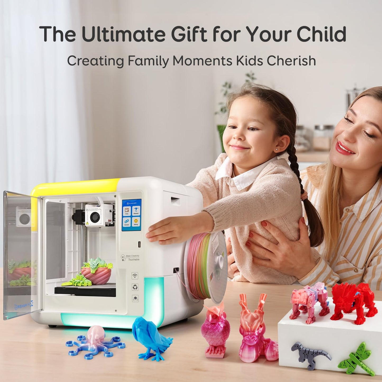 AOSEED 3D Printer for Kids & Beginners, AI-Powered Toy Maker with Leveling-Free Design, 400mm/s Speed, 17+ Design Modules, 1 PLA Filaments, Enclosed Mini 3D Printer for Home & School, X-Maker AI+