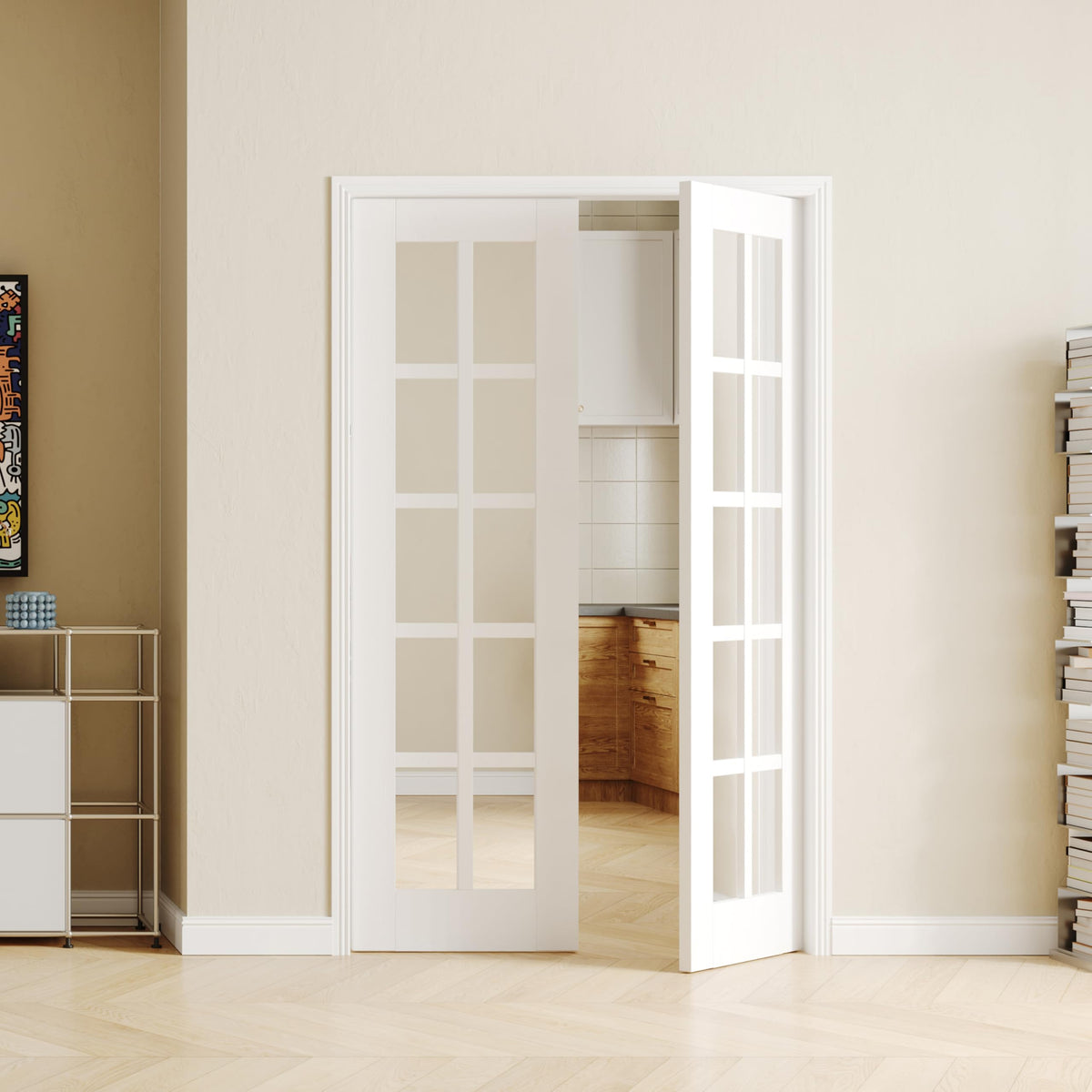 SOLRIG 24" x 80" French Interior Doors, 10 Lite Mirror Glass Laundry & Bedroom Door, Single Pre-Finished Slab Door, Solid MDF Core Wood, White Primed (Hinges Not Included)