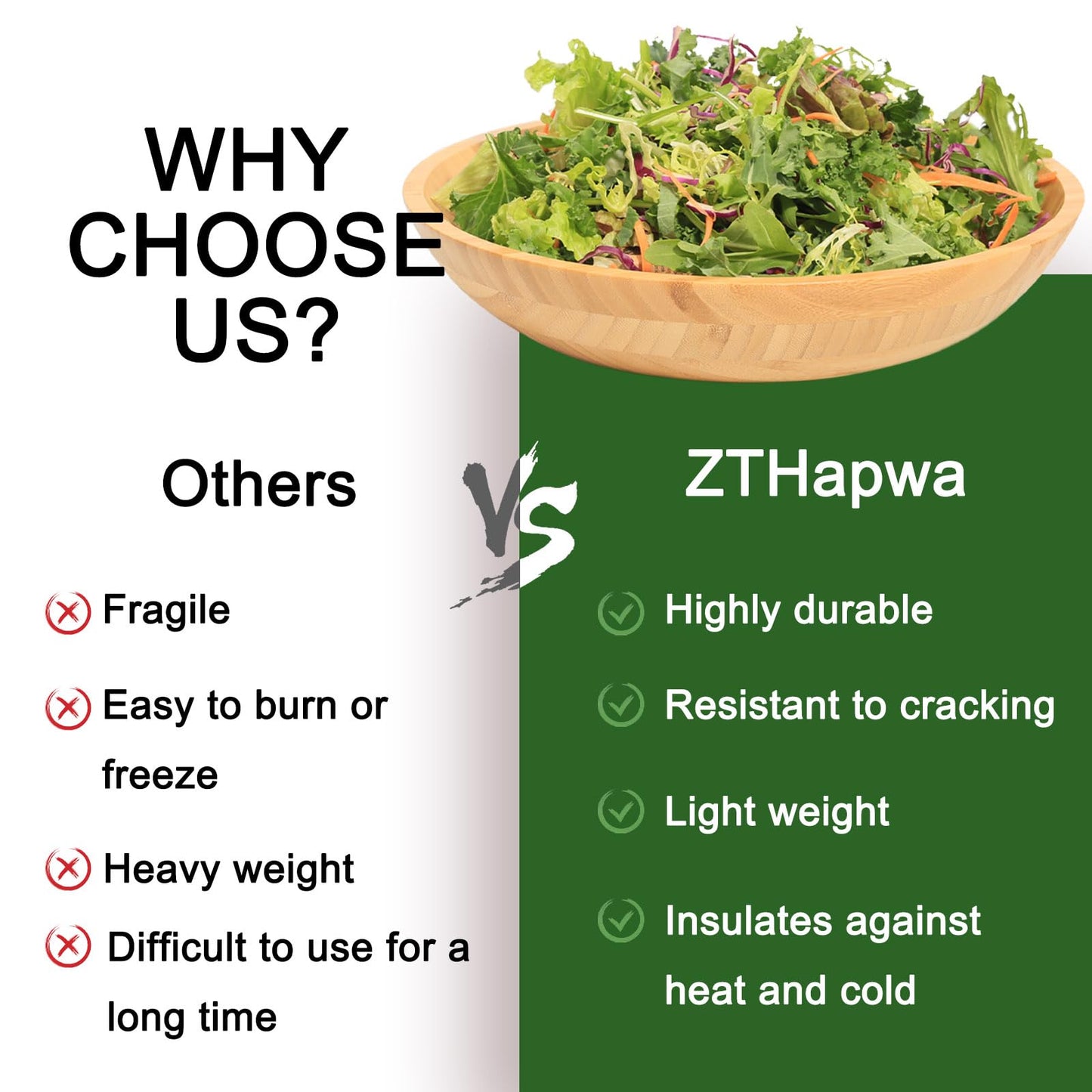 ZTHapwa Bamboo Salad Bowl, 12'' Large Fruit Bowl for Kitchen Counter, Bamboo Wooden Big Serving Bowls for Snacks/Desserts/Appetizers/Nuts/Soup, Farmhouse Decorative Dish for Home Décor, 100 oz