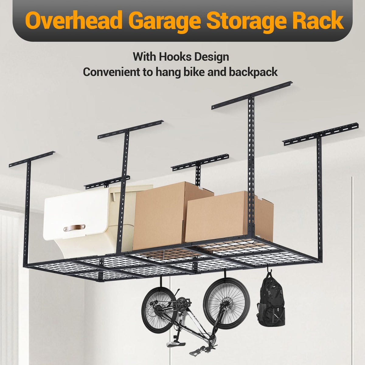 EliteEdge 【3x8 Ft丨600 LBS Capacity 】 Heavy Duty Garage Ceiling Storage Racks - Height Adjustable Overhead Garage Storage Rack Organization - Ceiling Mounted Storage Racks