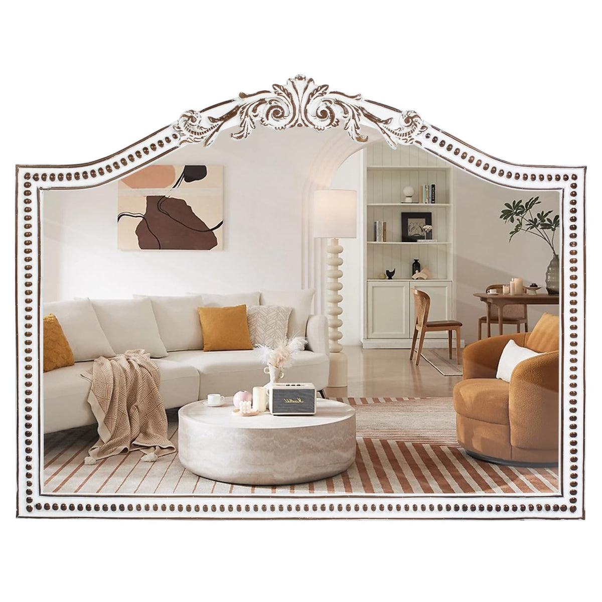 HOITUZYUS 32x42 Inch Ornate Arched Wooden Wall Mirror, Rustic Farmhouse Decorative Mirror for Fireplace, Living Room, Bedroom, Entryway, Bathroom Over Sink