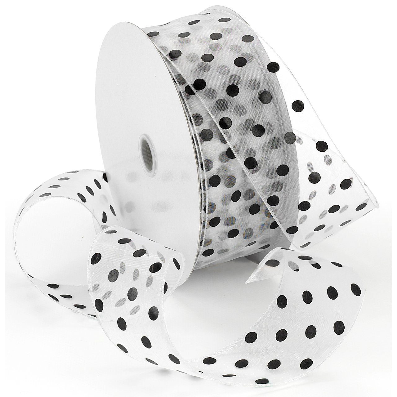 Morex Ribbon Wired Ribbon, White/Black Dots,92116/50-713