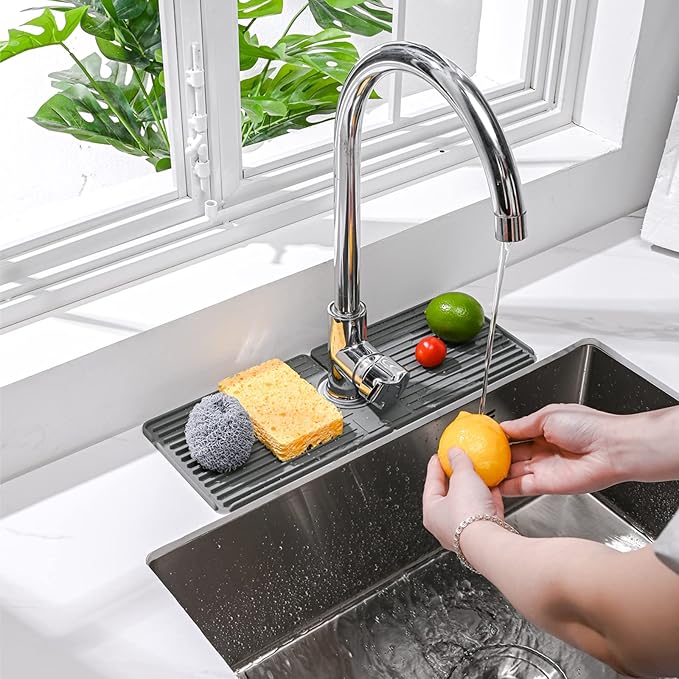 Faucet Mat for Kitchen Sink, Silicone Faucet Handle Drip Catcher Tray, Drying