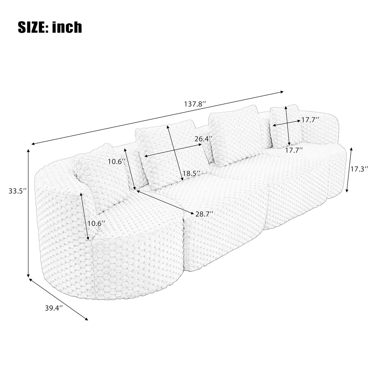 Merax 138" Curved Modular Sectional Sofa Set, Compressed 4 Seat Bubble-Velvet Boneless Sectional Couch Sofa with Deep Seat & Pillow, Comfy Cloud Soft Couches for Living Room, Easy Assembly, Camel