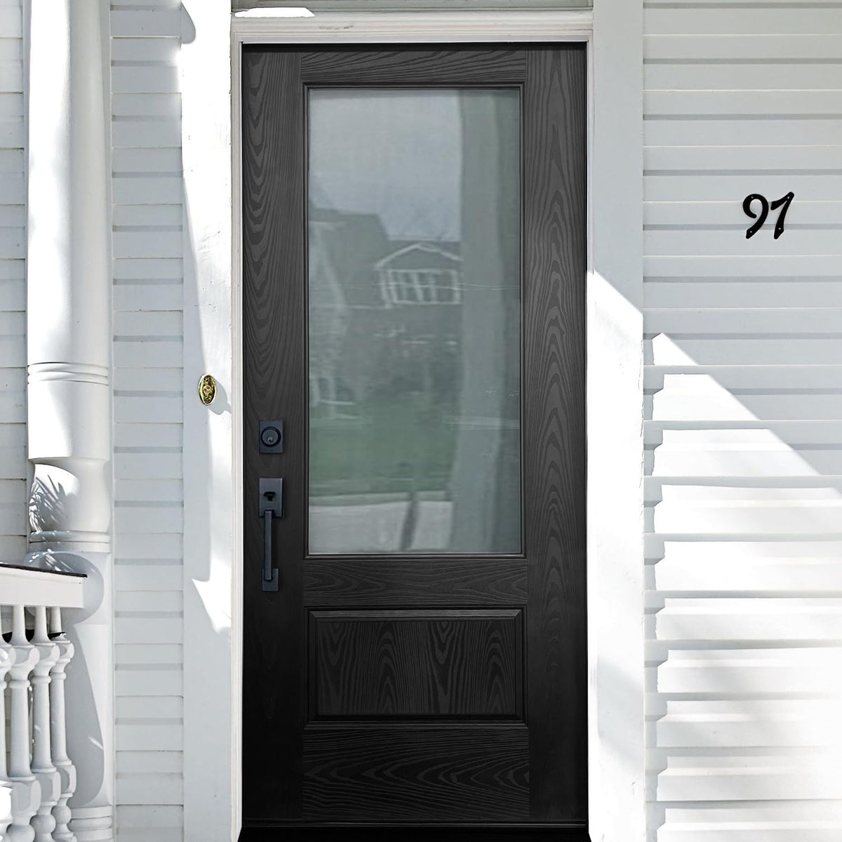 3/4 Lite 36" x 80" Fiberglass Front Door with Tempered Low‑E Glass, Pre‑Assembled Prehung Entry Door Glass Inserts and Frames, Dual‑Color Black/White Finish, Right Hand Inswing