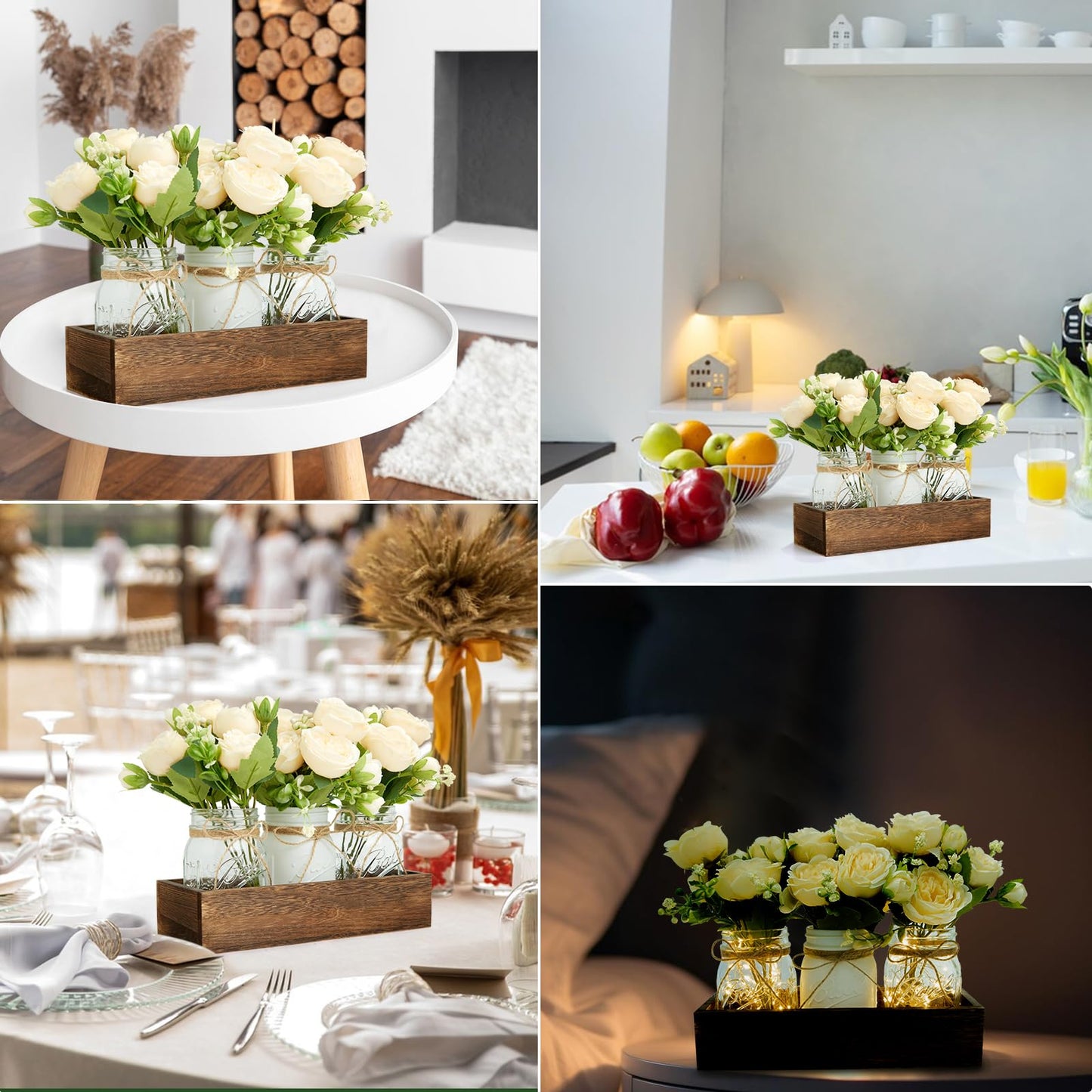 XXXFLOWER 3 Pcs Mason Jars Lights Fall Table Centerpieces - Birthday Gifts for Women Mom Wife,Indoor Decors for Farmhouse Coffee Table Dining Room Kitchen Wedding