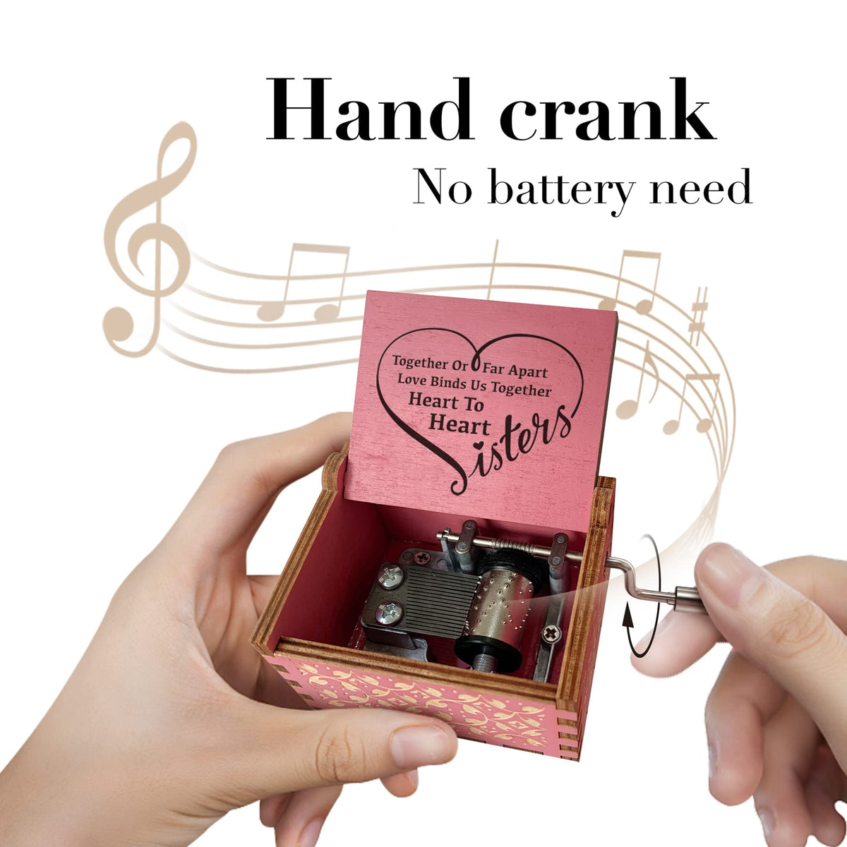 Hcaredee Sister Gifts from Sister Music Box, for Sisters Birthday,You are My Sunshine Hand Crank Wooden Musical Boxes,Christmas Graduation Presents for Best Friends Female Soul Sister Bestie BFF-Pink