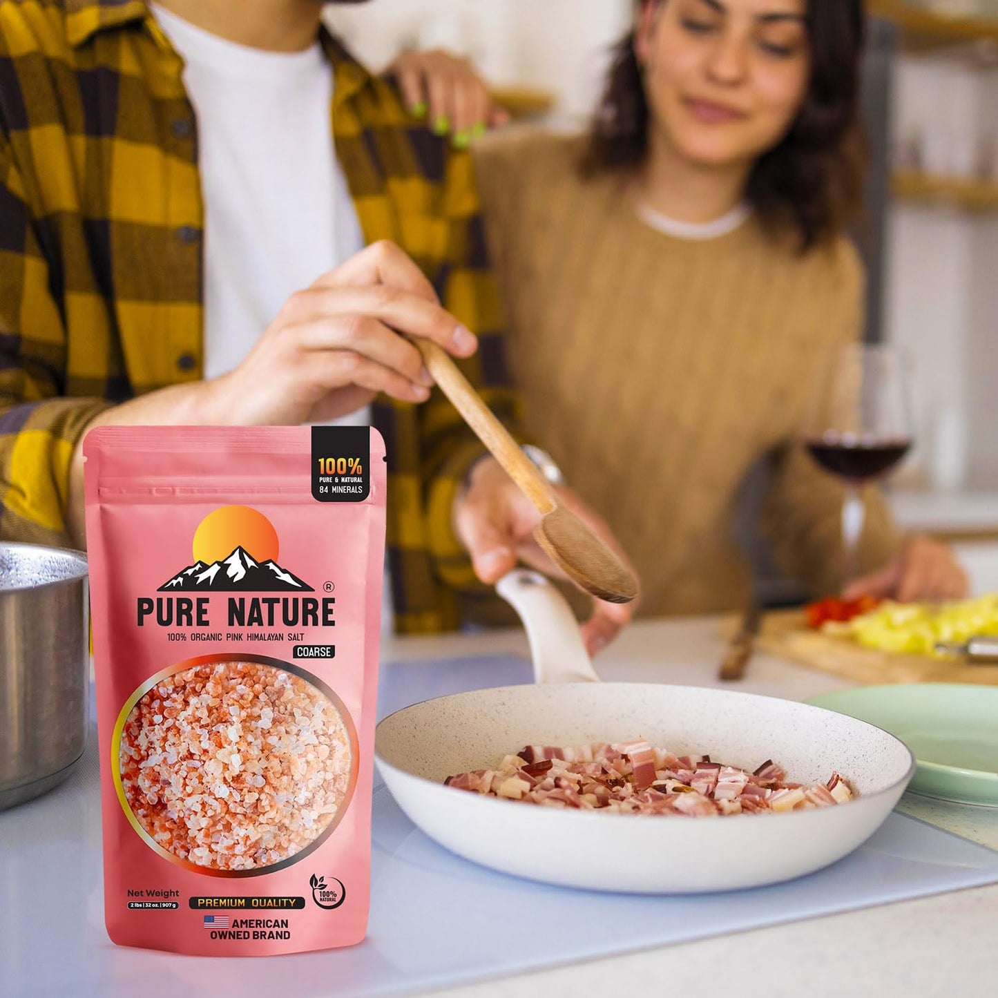 PURE NATURE Himalayan Pink Salt Coarse Grain 2 lb Natural Pink Himalayan Rock Salt for Grinder, Cooking, and Seasoning, Coarse Pink Salt Crystals from Pakistan, Non-GMO