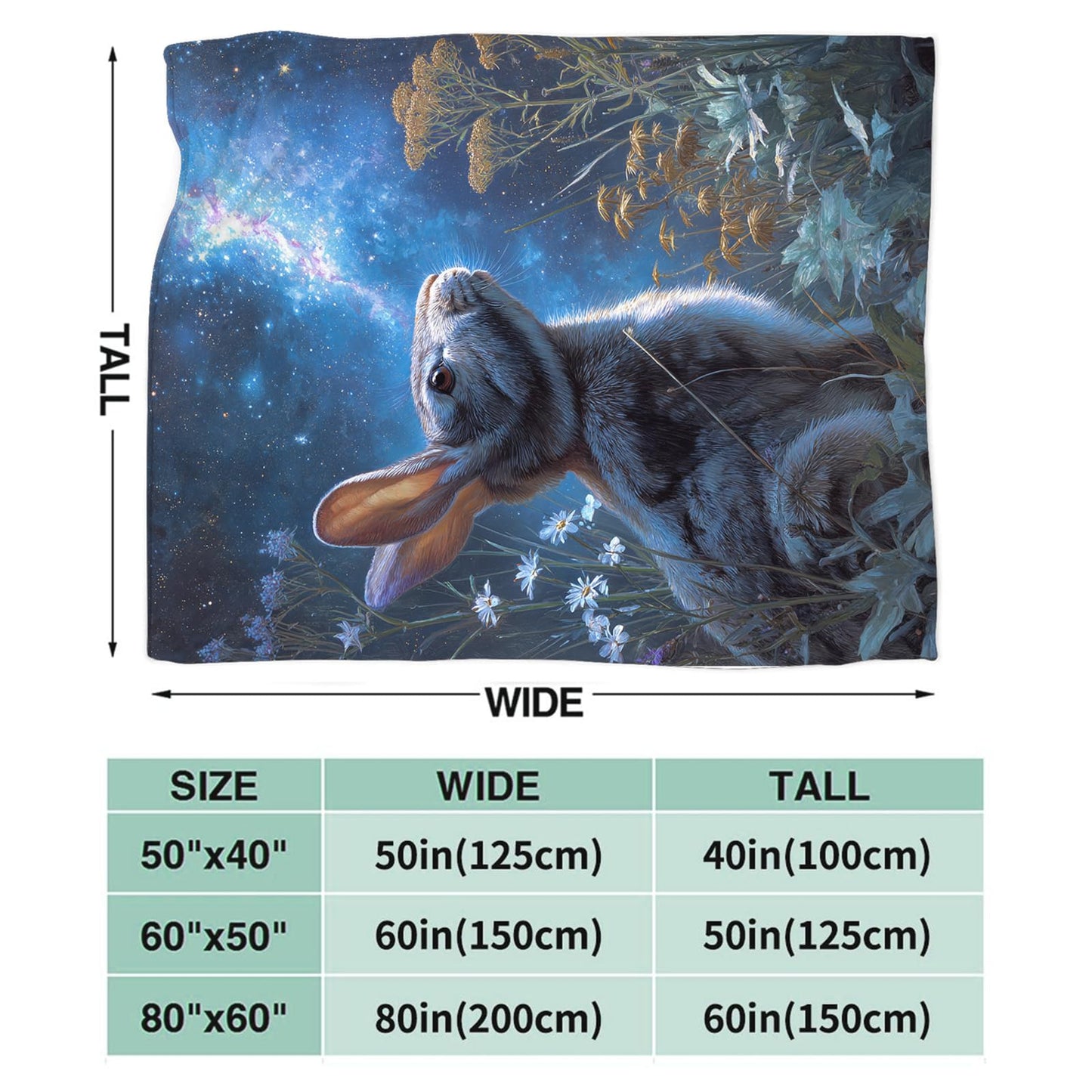 Rabbit Blanket Gifts for Girls Boys Galaxy Bunny Throw Blankets Cozy Plush Fleece Flannel Fuzzy for Women Men Decor 50"X40"