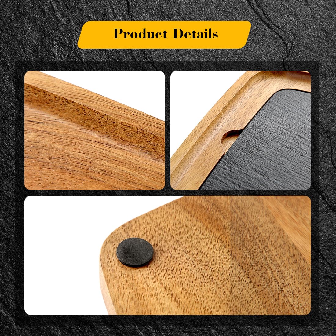 LiWiBet Acacia Wood Slate Steak Plate for Meat Cheese Appetizers, Steak Cutting Plate Board Serving Tray Cheese Appetizer Platter Perfect for Housewarming, Christmas, Mother's Day