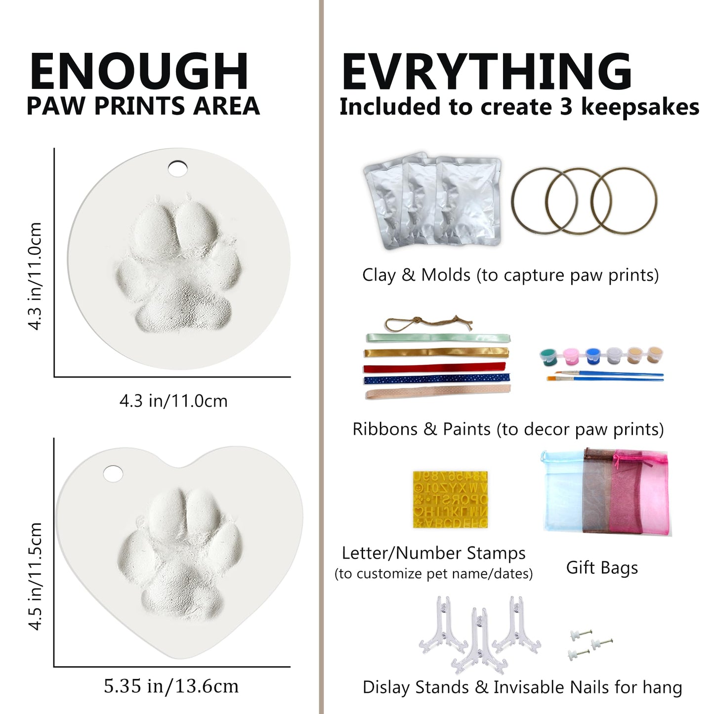 MYPAWLETS Pawprints Keepsake Kit for Dogs Cats,Make 3 Clay Paw Print Ornaments,Soft & Non-Toxic Clay,Pet Paw Prints Impression Kit,Dogs Christmas Tree Ornament,Gift for Pet Lovers-3 Round