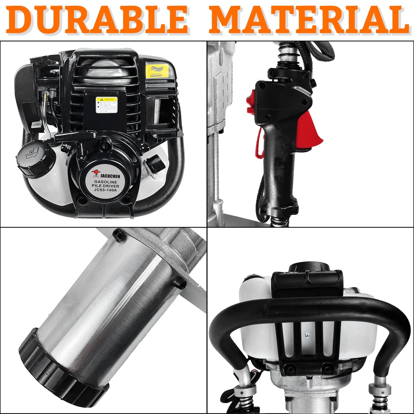 4 Stroke Gas Powered T Post Driver Hammer Drills, 37.7CC Air Cooling Single Cylinder Gasoline Petrol Fencing Tool with 3 Post Driving Head with 45mm,55mm,88mm plle sleeve