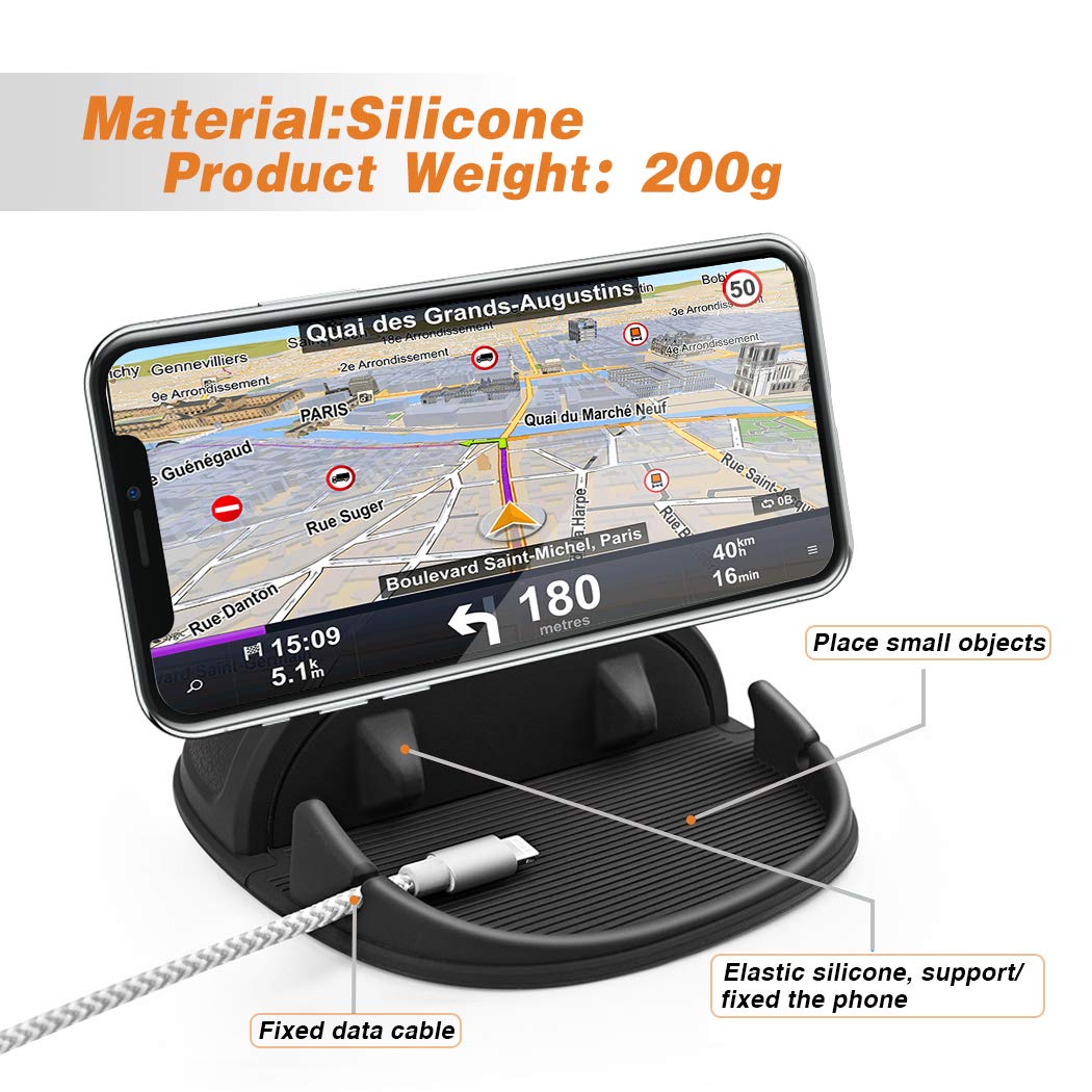 Cinati Car Phone Holder, Car Phone Mount Silicone Vehicle Pad Mat for Various Dashboards, Slip Free Desk Phone Stand Compatible with iPhone, Samsung, Android Smartphones, GPS Devices and More, Black
