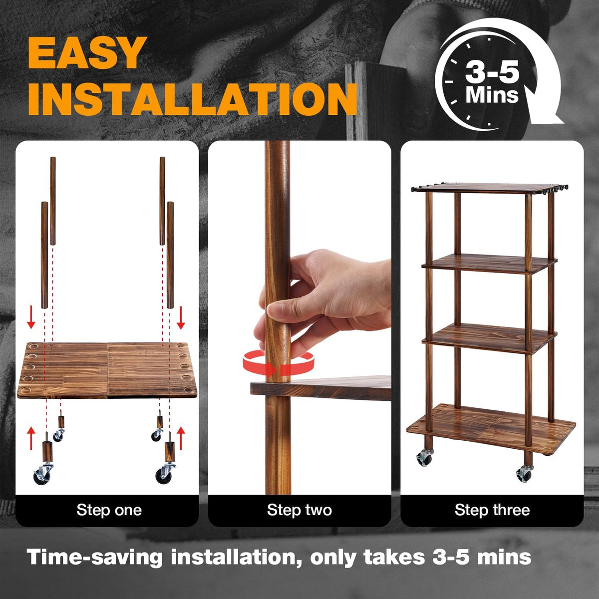 Ghosthorn Fishing Rod Holders Fishing Pole Rack for Garage Hold up to 10 Rods Wooden Fishing Pole Holders Organizer Fishing Rod Rack Fishing Gear Storage Equipment(Carbonization,4 Tier)