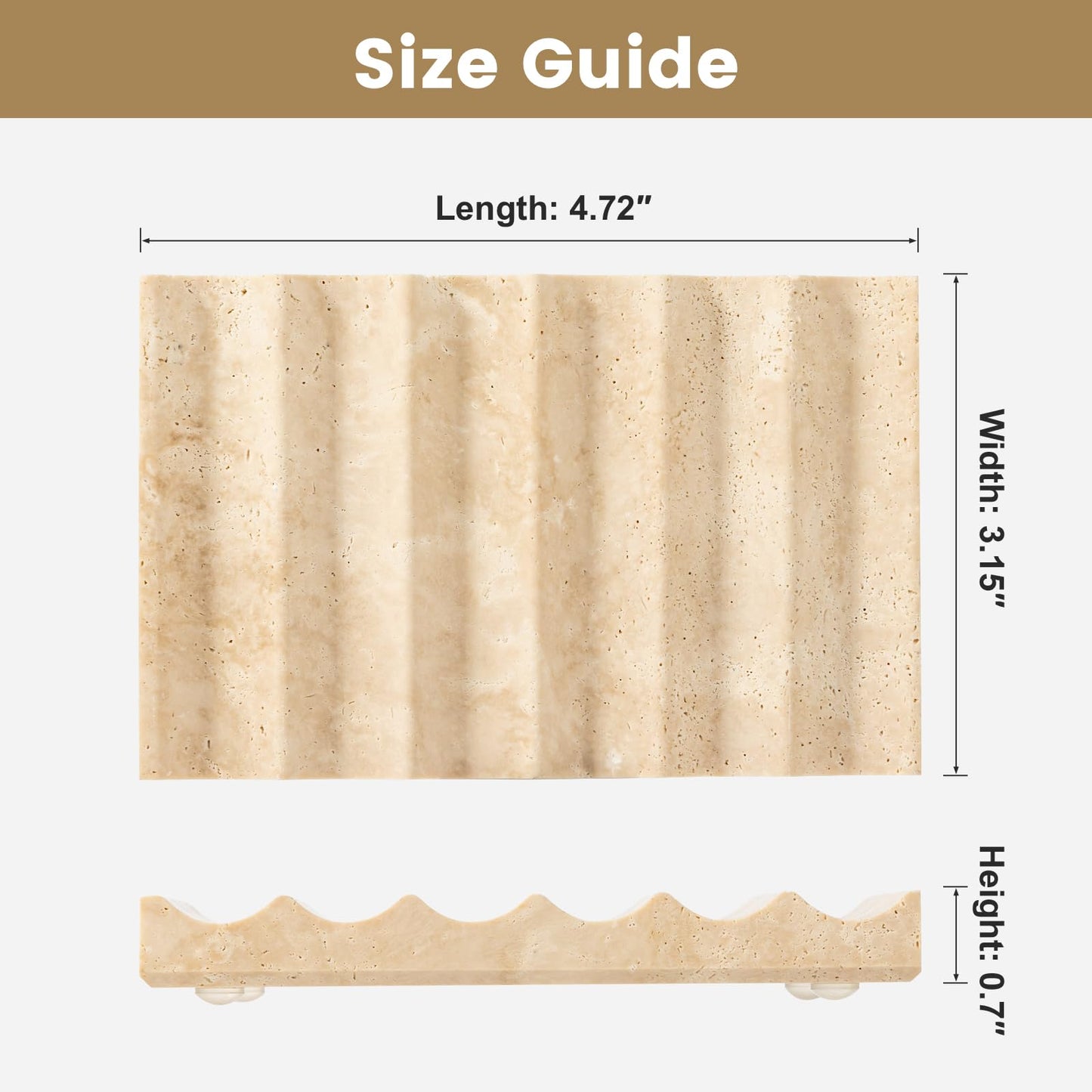 Soap Dish Rectangular, Beige Travertine Stone Soap Holder with Self Draining - Shower Bathroom Kitchen, Jewelry Ring Display Tray