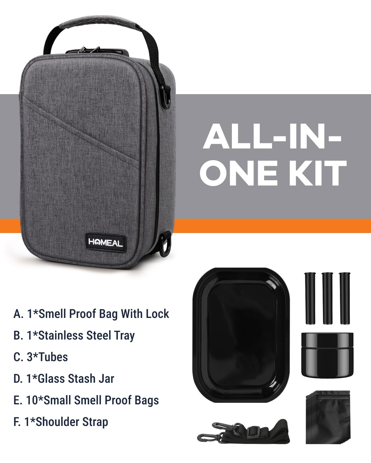 HOMEAL Smell Proof Stash Box,Smell Proof Containers with Combination Lock,Smell Proof Box,Smell Proof Stash Bag for Travel Gift for Man Women Dark Grey