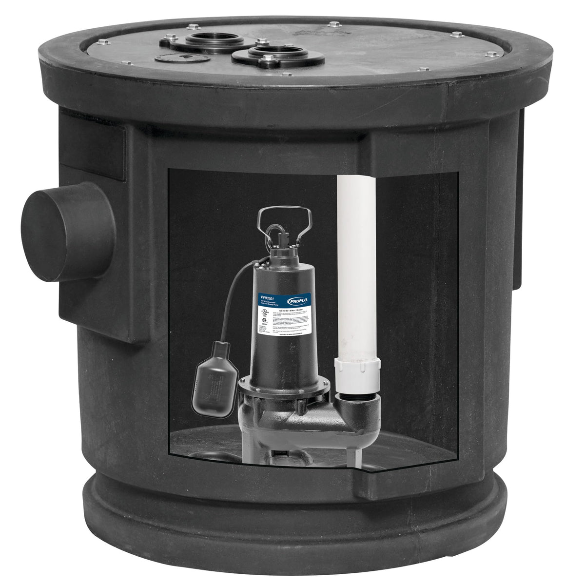 PROFLO PF93024 1/2 Horsepower Submersible Sewage Pump Kit with Cast Iron Housing and Tethered Float Switch - N/A
