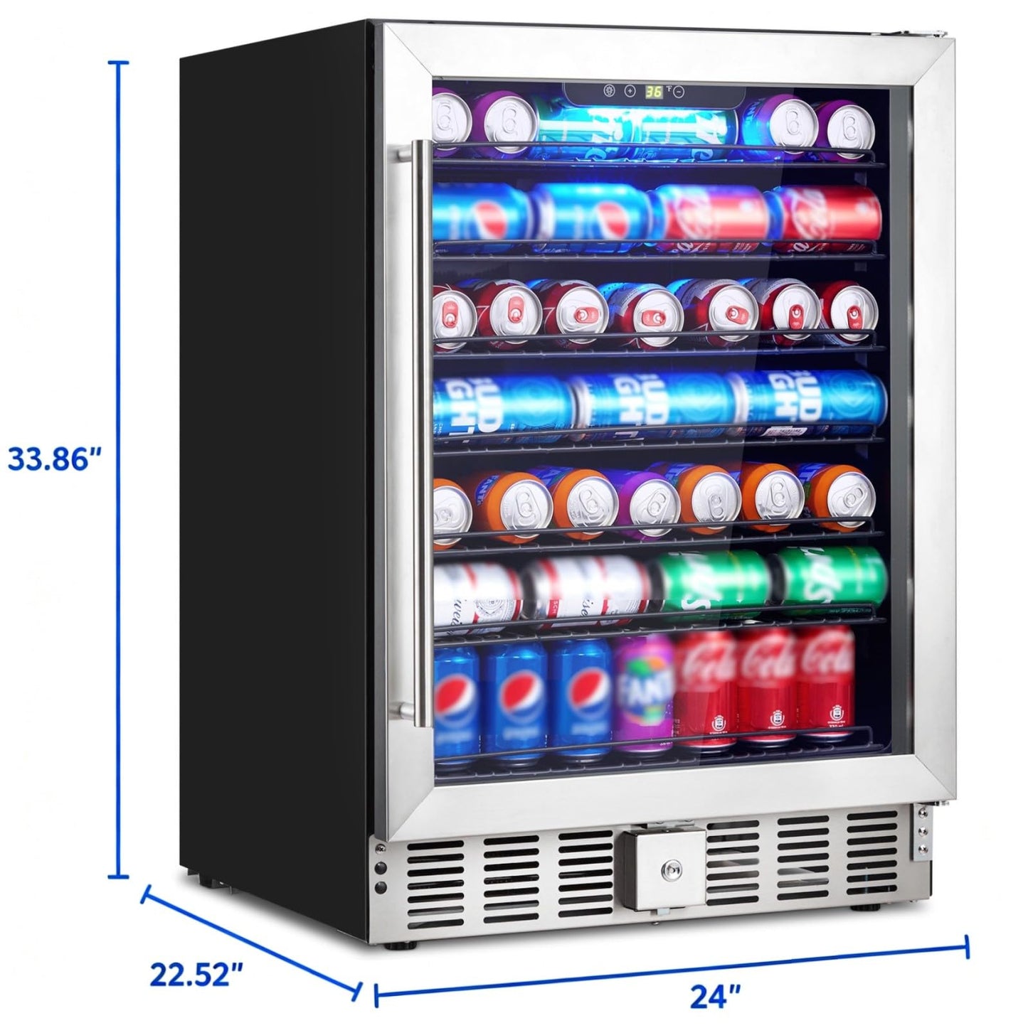 GarveeHome 24 in Beverage Refrigerator, 5.1 Cu.Ft Beverage Fridge, 166 Cans Capacity Drink Fridge with 36~60°F Adjustable Digital Temperature Control Compressor and Safety Lock