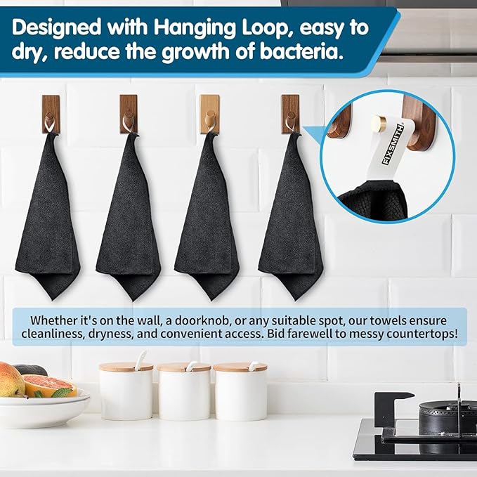 FIXSMITH Black Microfiber Cleaning Cloth -Pack of 12, Highly Absorbent Cleaning