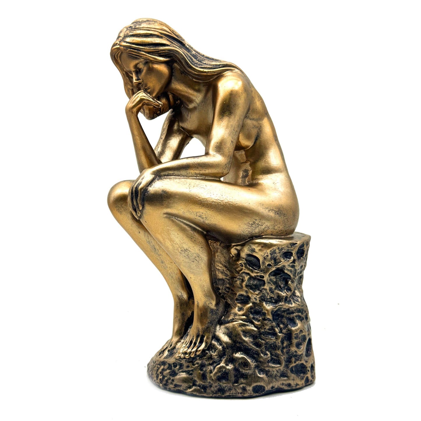 FUNSXBUG Resin The Thinker Woman Statue Figurines Thinking Girl Sculptures Collectible Figurine Home Office Decor Living Room Decoration Bronze