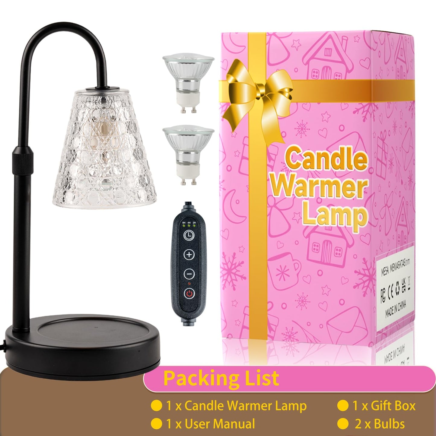 RMFSH Candle Warmer Lamp with Timer Dimmable, Birthday Gifts for Women Mom, House Warming Gifts New Home Decor, Wax Melt Warmer for Jar Candles with 2 Bulbs