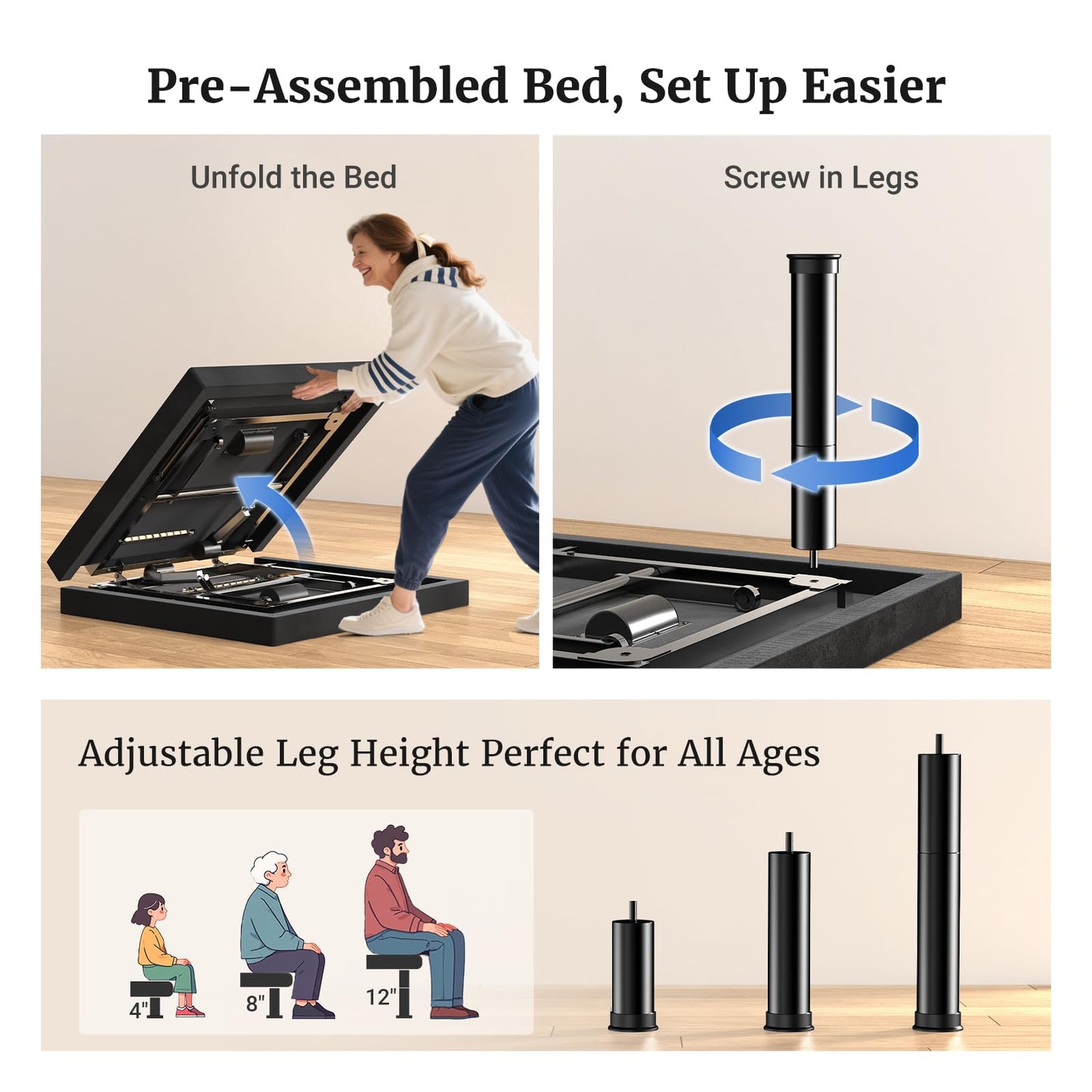 Tami Tami T600 Adjustable Bed Frame Queen Size with Remote & Massage - Electric Beds Bases, Zero Gravity, Dual Side USB, Side Pockets, Nightlight, Quiet Motor, Wireless Remote, 5 Min Easy Assembly