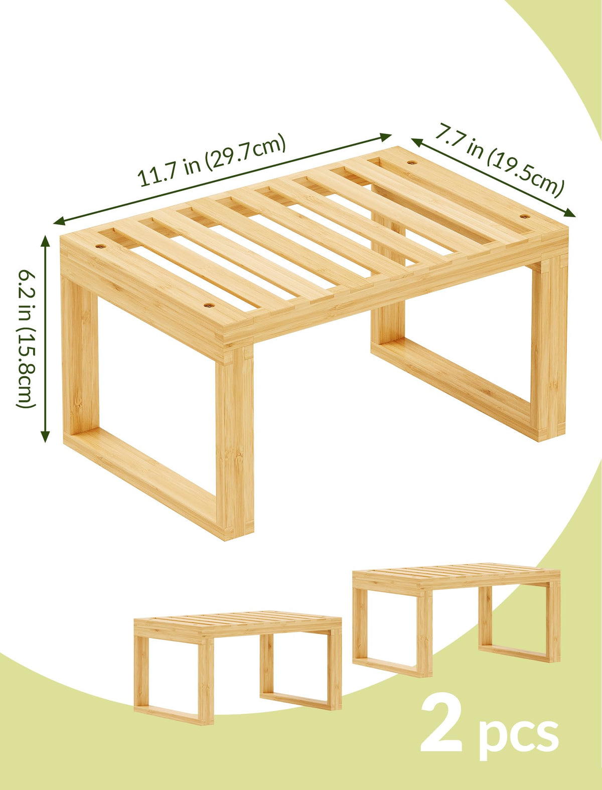 Tomorotec Bamboo Cabinet Shelf, 2 Pcs Kitchen Counter Shelf, Space-Saving Cabinet Organizer for Kitchen, Bathroom and Desk, Multifunctional Storage Rack for Spices, Cans, Toiletries and Stationery