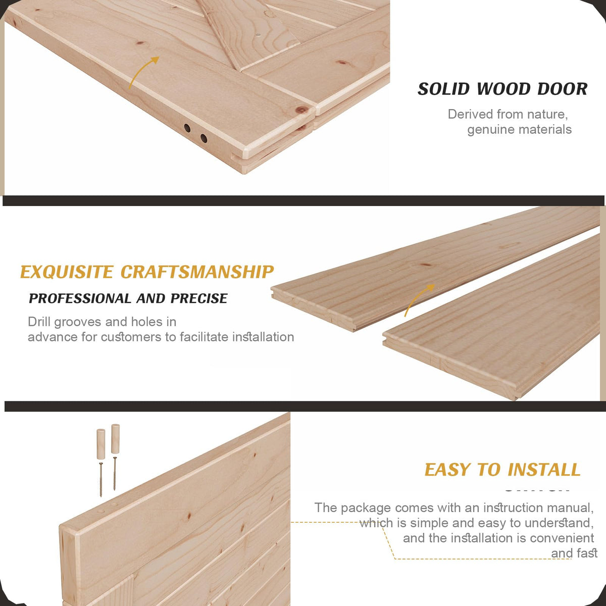 FREDBECK 48in x 96in Wood Sliding Barn Door with 8FT Barn Door Hardware Kit Included K Shape Solid Spruce Panel Sliding Door Double Surfaces Need to Assembly