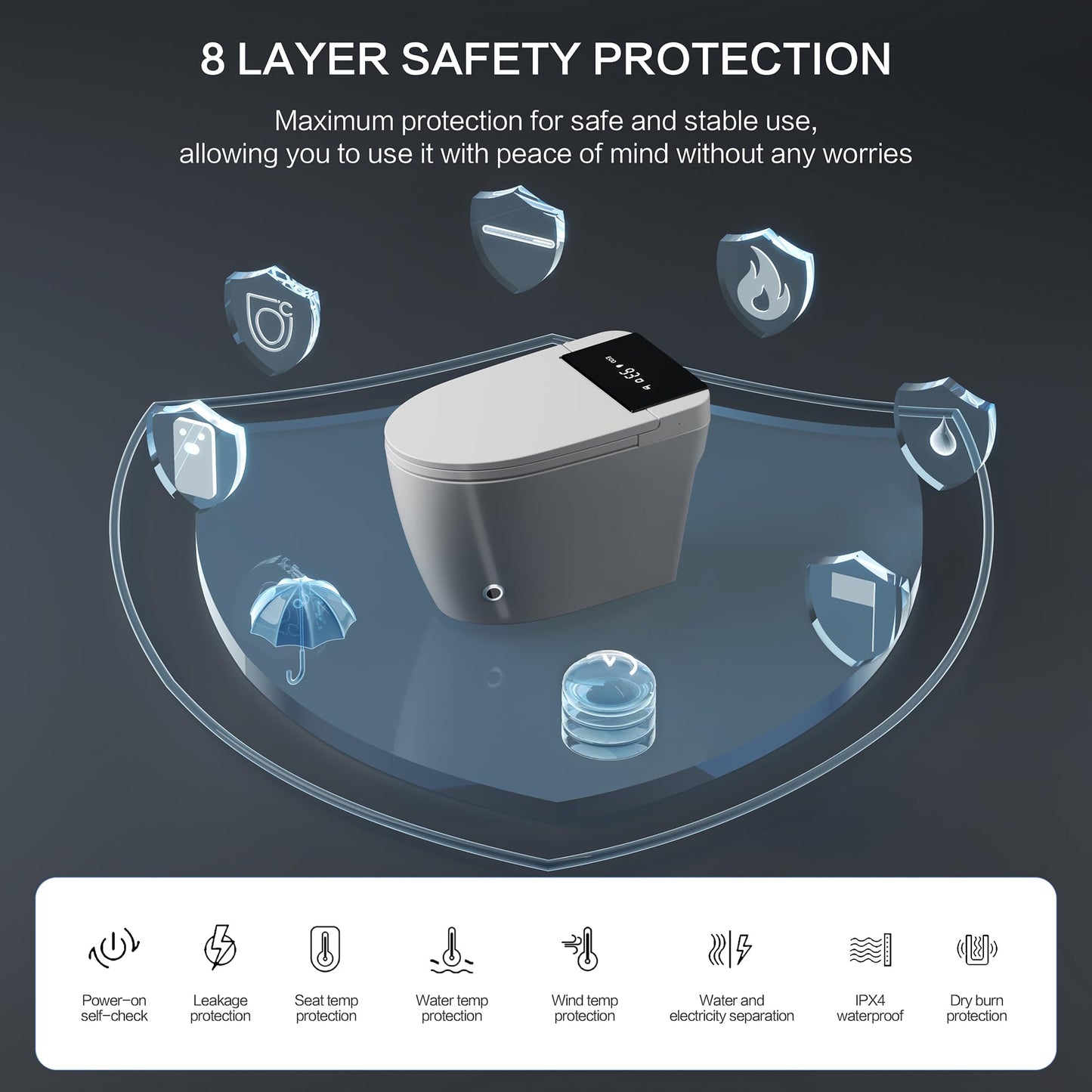 Loniko Smart Toilet with Bidet Built In, Heated Seat & Dual Auto Flush, Foot Sensor, Tankless Modern Elongated Electric Toilet with Warm Water Wash, Air Dryer, LED Display & 1000g MaP Flush, 1.28 GPF
