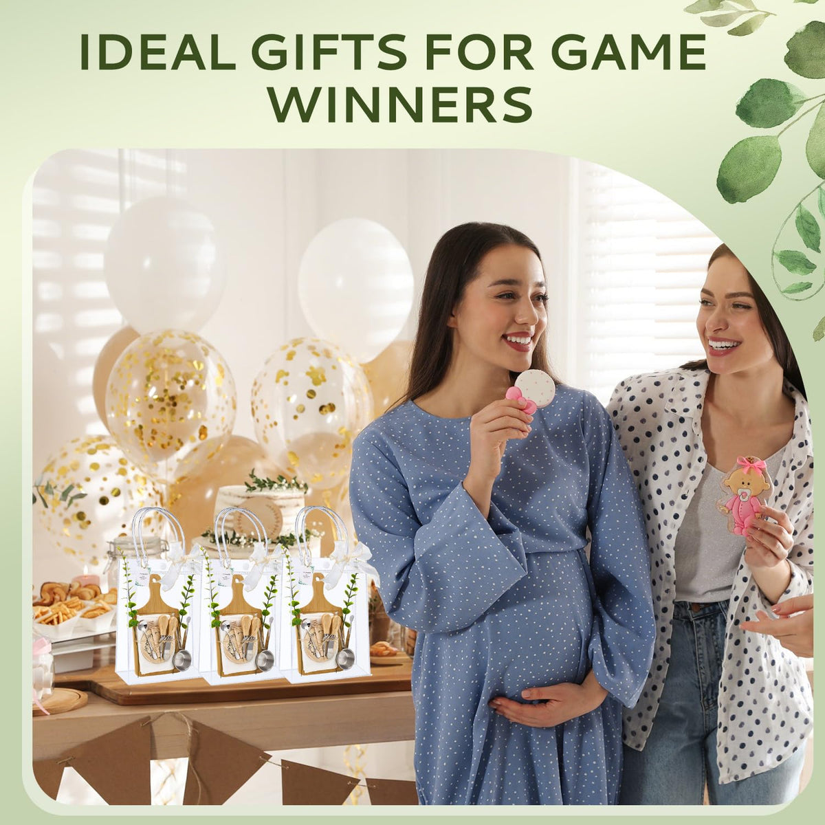 Baby Shower Prizes for Game Winners 6 Sets Cheese Board Honey Dipper Charcuterie Utensils Set Towel Thank You Card and Gift Bags for Baby Shower Wedding Bridal Shower Favors (6 Set-Bamboo, Silver)