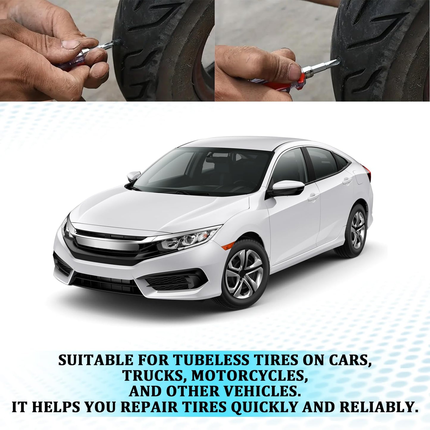CCOQ 60PCS Tire Plugs Kit Screws Type Tire Repair Rubber Nail, Vacuum Spiral Rubber Screws in Tires Plugs with Screwdriver, Self-Service Emergency Roadside Flat Tire Quick Puncture Repair Nail Tool