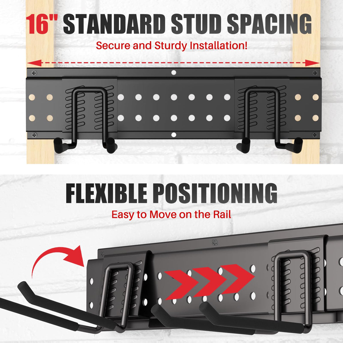 ZICANYCO Garage Tool Organizer Wall Mount 48 inches with 10 Adjustable Heavy-Duty Hooks, Garage Organization, Garden Tool Storage Rack, Yard, and Shed, Holds Up to 400 lbs