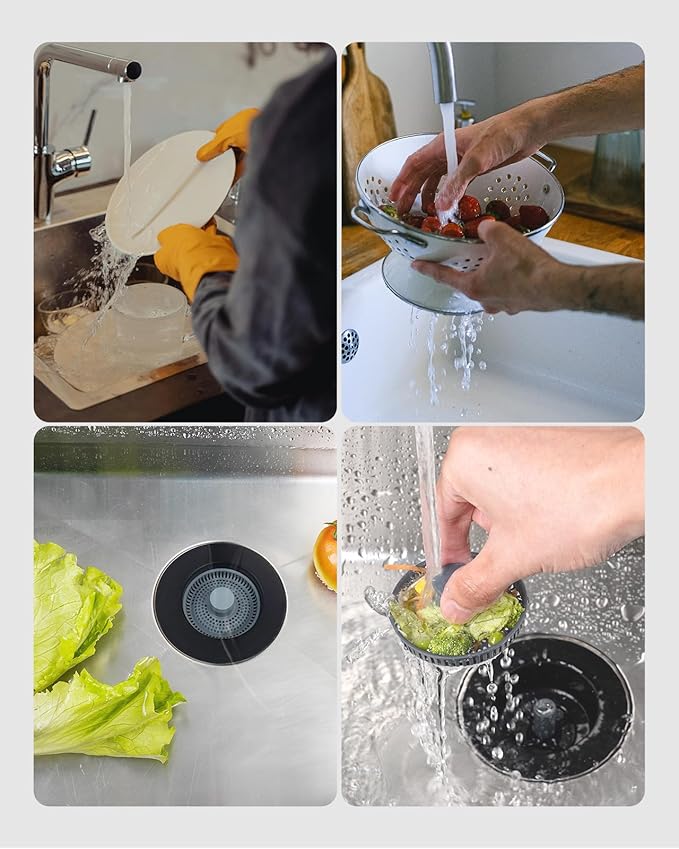 Hibbent Upgraded 3 in 1 Kitchen Sink Drain Strainer and Stopper Combo,
