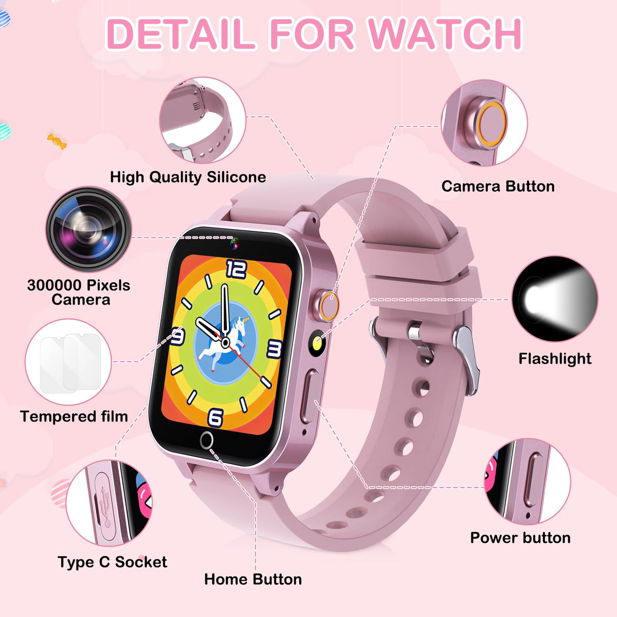 Bakoor Smart Watch with Games, Kids Watch Gift for Girls Age 5-12, 1.54'' HD Touch Screen Watches with Video Camera Music Player Pedometer, Toys Birthday for Boys Ages 4 5 6 7 8