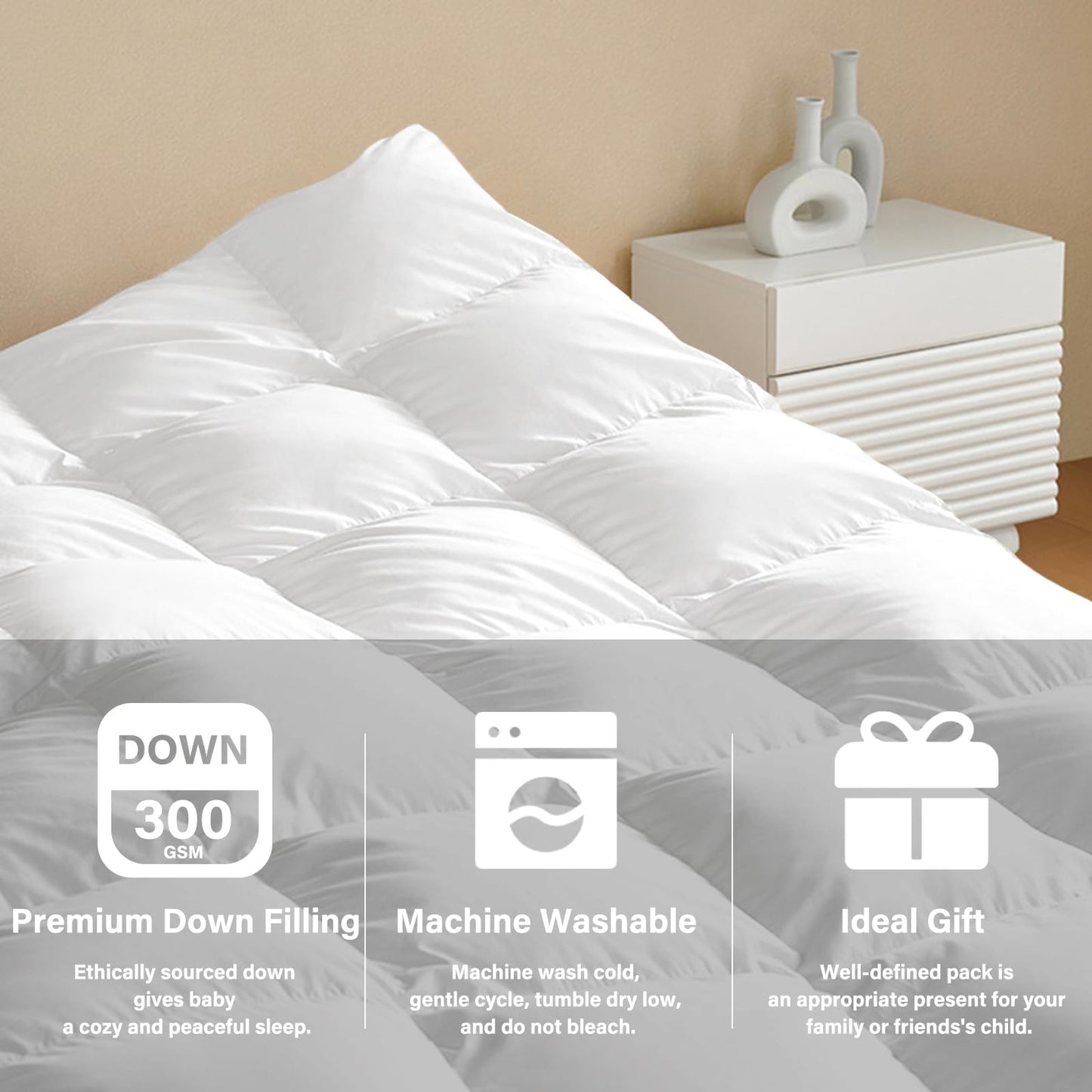 zzlamb Toddler Comforter Kids Crib Blanket, Warm Baby Down Quilt Crib Comforter Small Duvet Insert, Lightweight Soft Noiseless Cotton-Blended Shell Down Proof Machine Washable, White 45x60in