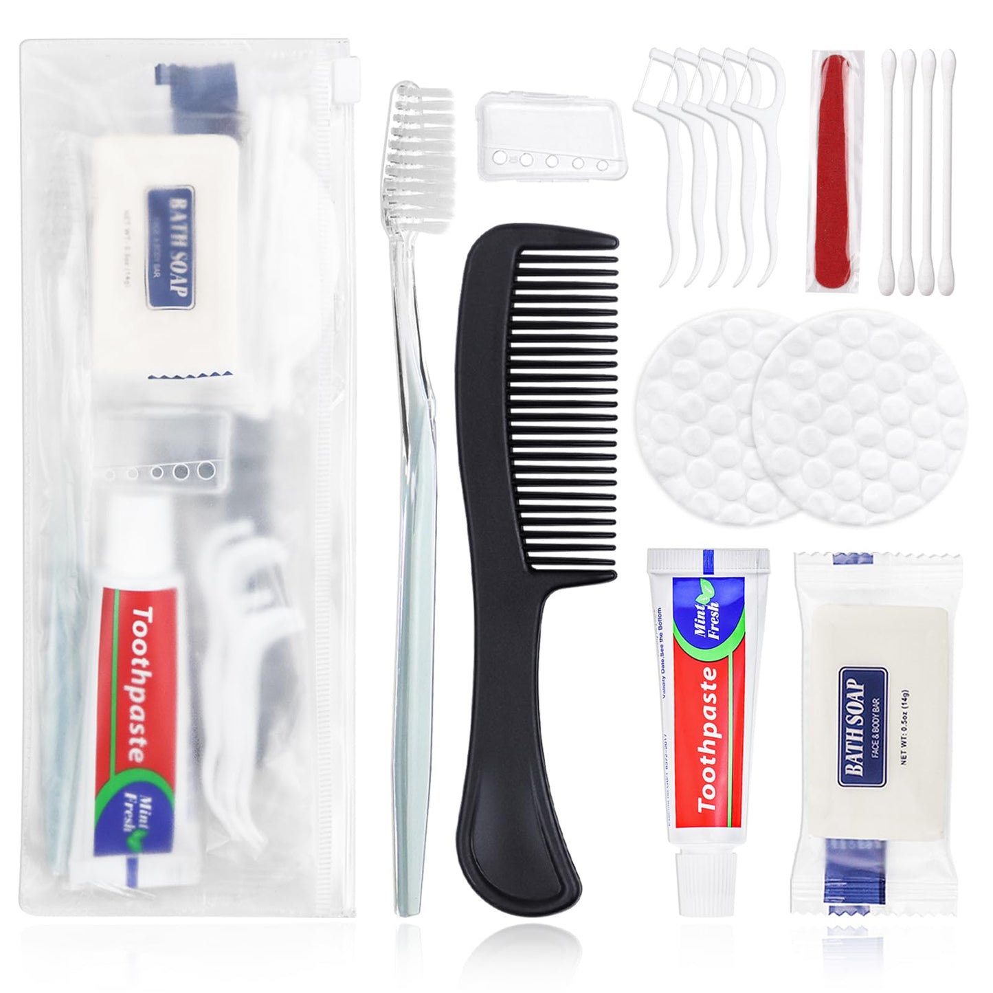 HQSLsund 10 Sets Personal Hygiene Kit Bulk, Disposable Toothbrushes with Toothpaste Floss Comb Soap Cover and Vanity Kit, Toiletry Kits Homeless Supplies Bulk for Women,Men,Travel,Homeless