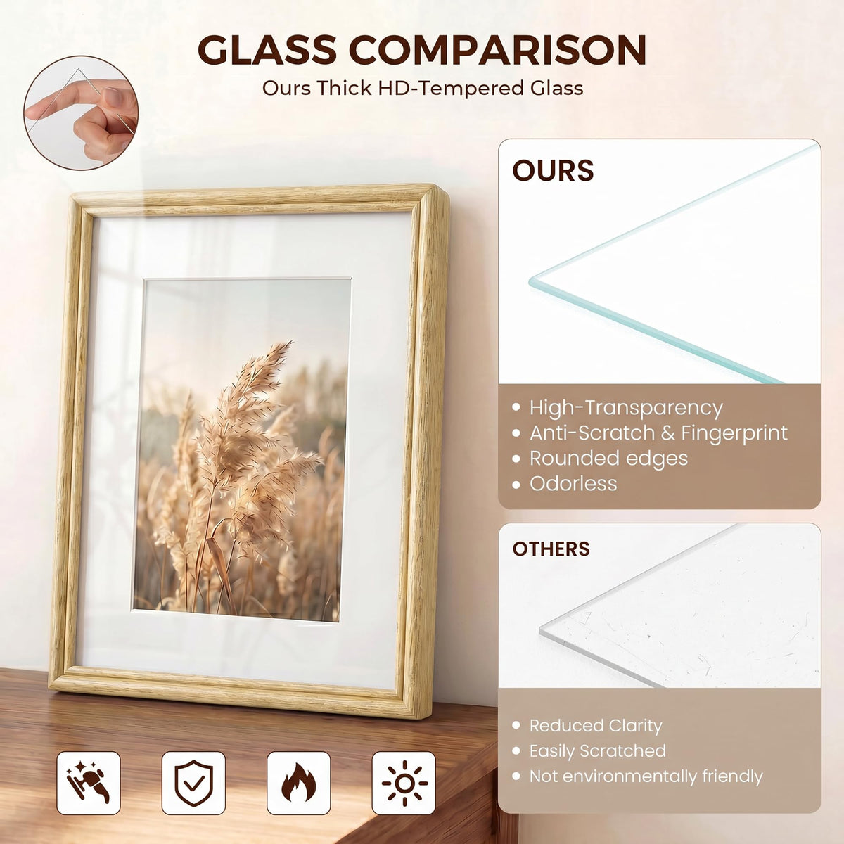 Fun Memories 11x14 Picture Frame, Handcrafted Oak Wood Picture Frame, 11 x 14 Photo Frame with High Tempered Glass, 11 by 14 Wooden Frame Matted to 8x10 Photo Wall Mounted, Oak Color, 1 Pack