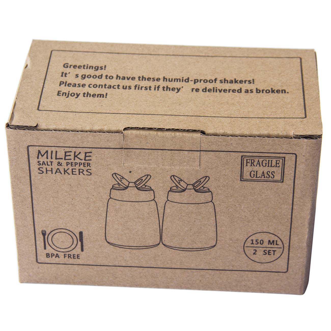MILEKE Salt and Pepper Shakers, Moisture-Proof Condiment holders 150ML, 2/pack