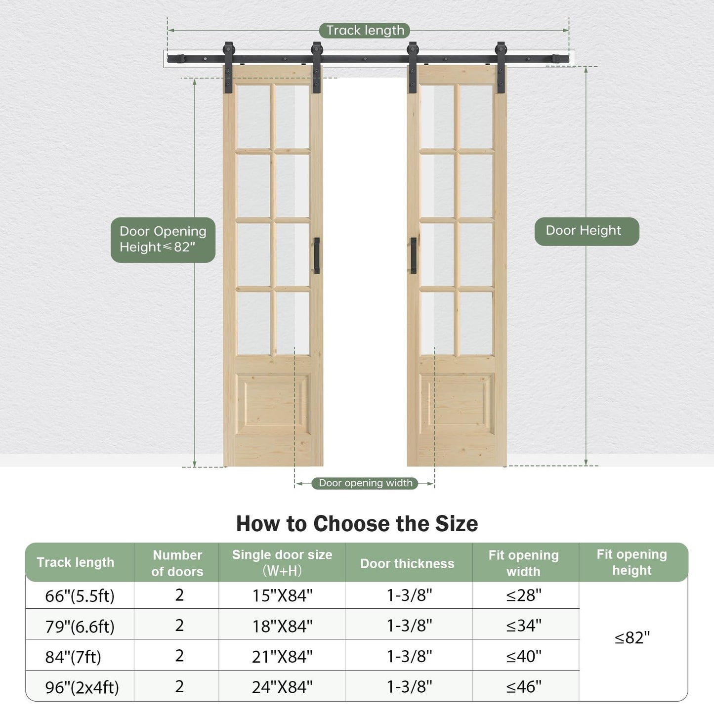 Roymelo Preassembled 30x84 (Double 15x84) Inch Clear Glass French Interior Door with 5.5Ft Barn Door Hardware Kit Included, Spruce Wood Support DIY Dyeing, Easy Assembly,Save time