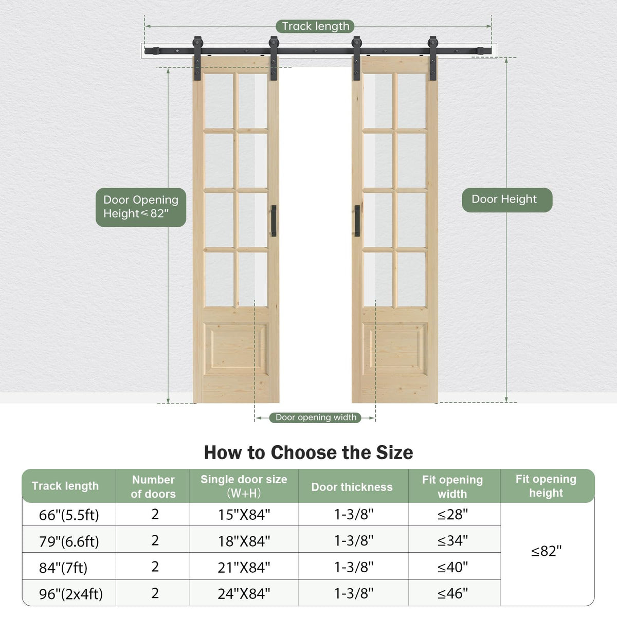 Roymelo Preassembled 30x84 (Double 15x84) Inch Clear Glass French Interior Door with 5.5Ft Barn Door Hardware Kit Included, Spruce Wood Support DIY Dyeing, Easy Assembly,Save time