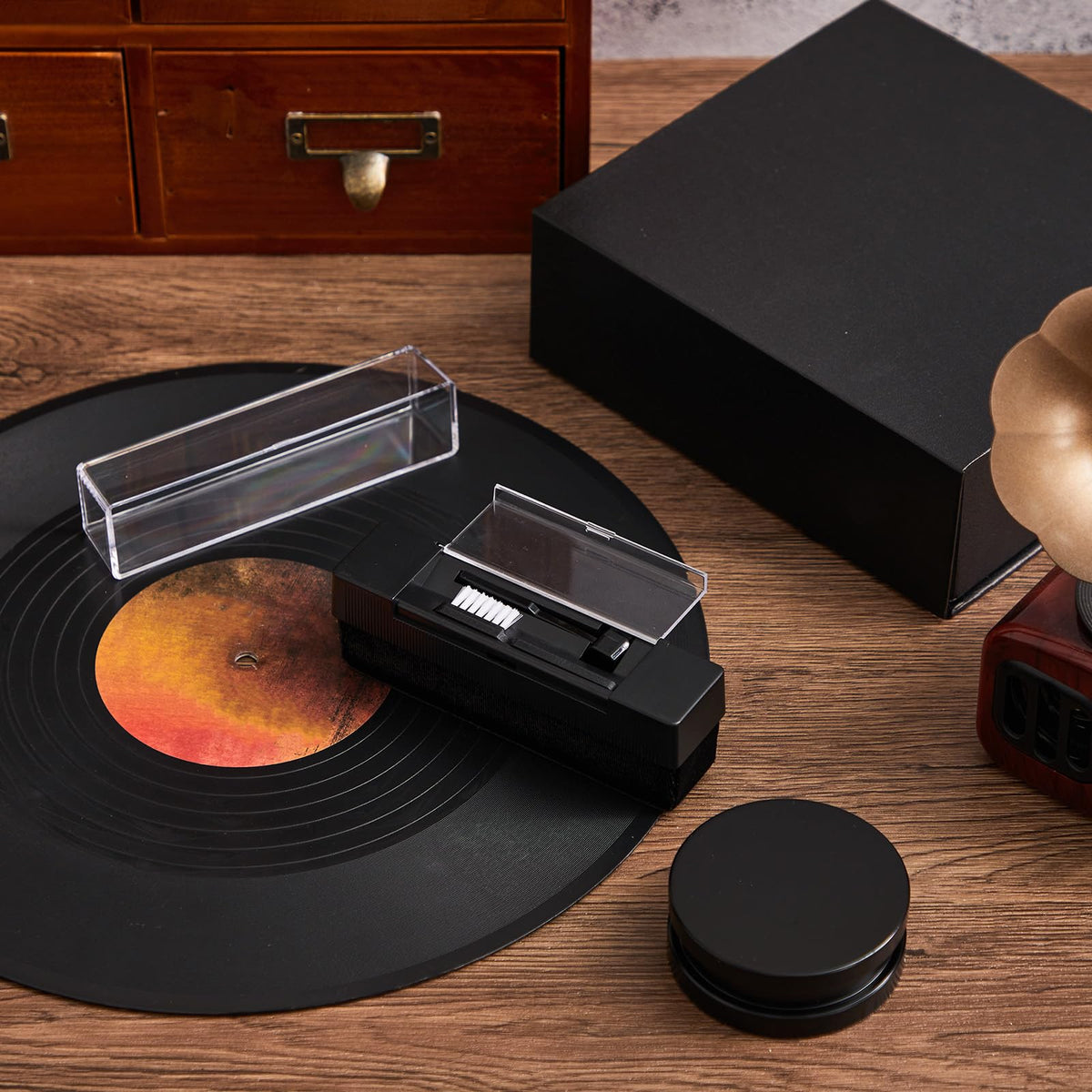 26.8 Ounce/ 760 Gram Record Weight Stabilizer Turntable Clamp Heavy Weight High Mass Steel Lp Disc Vinyl Record Player Accessory with Brush Gift Box for Vibration Damping Christmas Favor Gifts(Black)